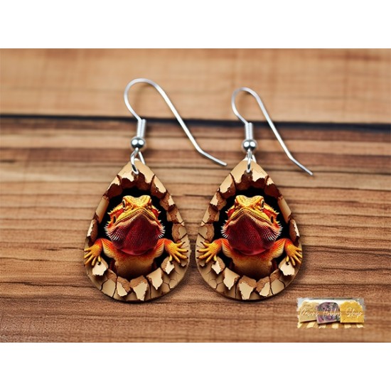 Earring - 3D Bearded Dragon Hole Earring - 3D Bearded Dragon Hole