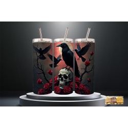 Tumbler - Gothic Crow Skull and Roses       20oz  