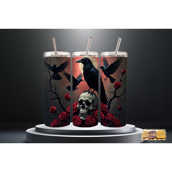 Tumbler - Gothic Crow Skull and Roses 20oz Tumbler - Gothic Crow Skull and Roses 20oz