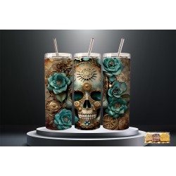 Tumbler -  Gold Turquoise Skull       20oz  